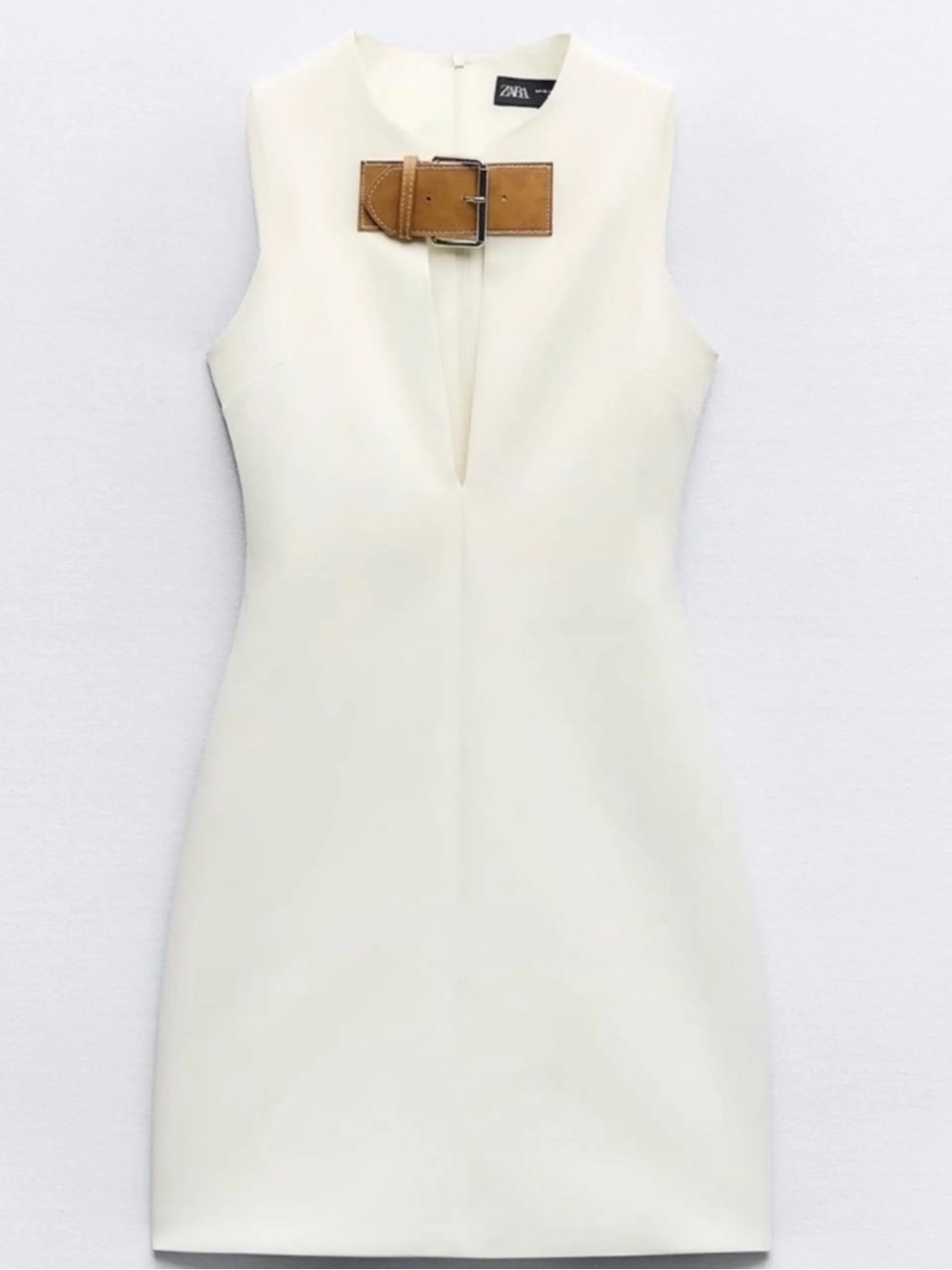 Zara Cream Mini Dress with Tan Buckle Detail